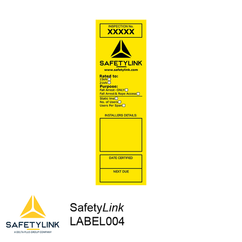 Certification Label for Roof Anchors & Lifelines