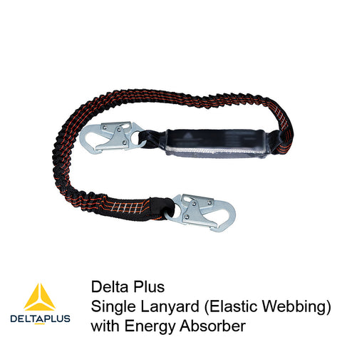 Lanyard - Single Elastic Webbing, Energy Absorber, Snap Hooks