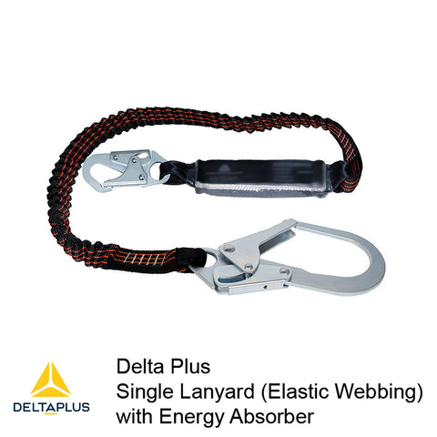 Lanyard - Single Elastic Webbing, Energy Absorber, Snap & Rebar Hooks