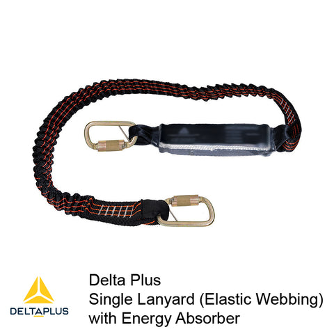 Lanyard - Single Elastic Webbing, Energy Absorber, Karabiners